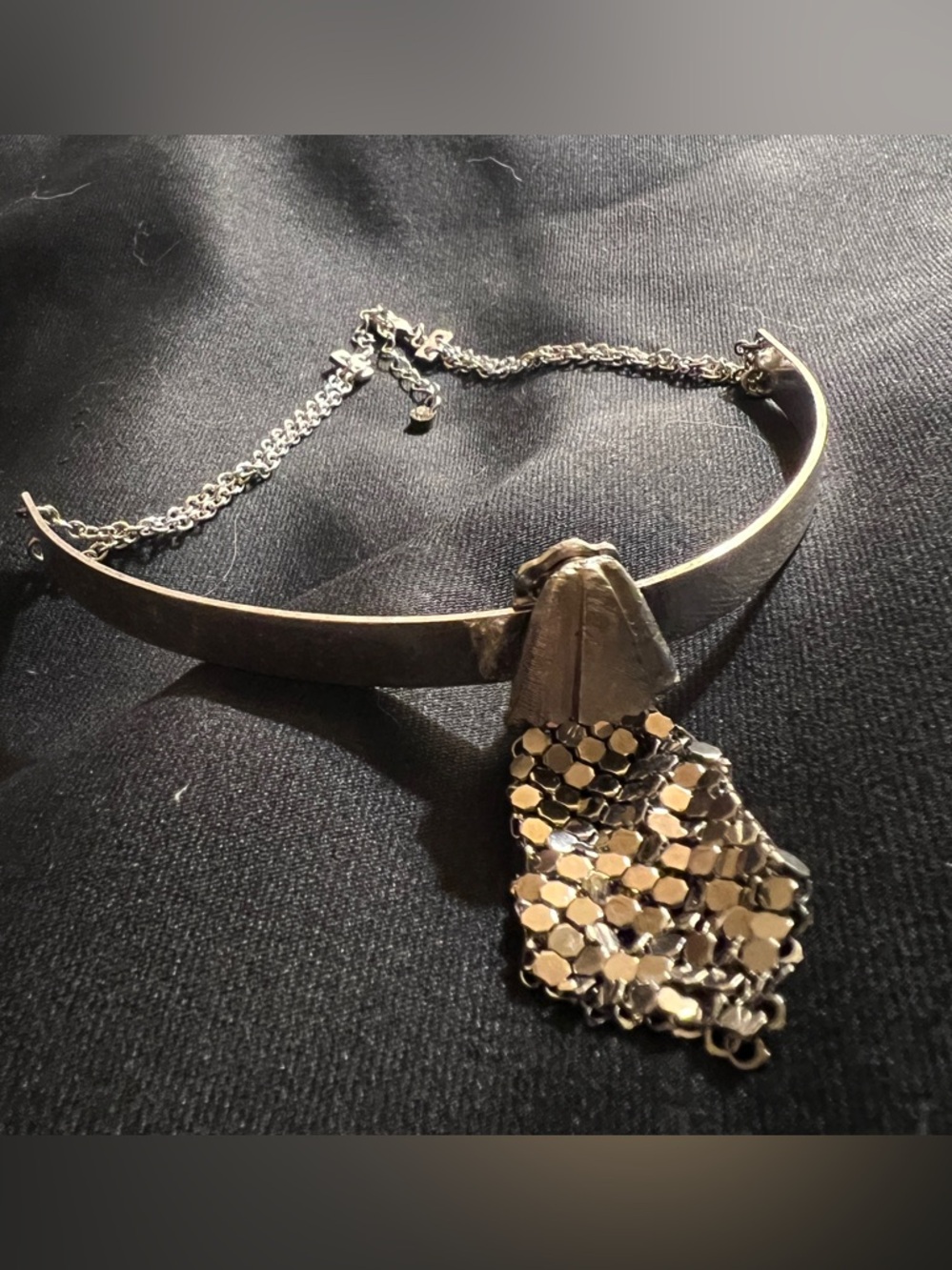 Vintage Chainmail Silver Mesh Torque Choker Necklace Multi Strand Chain Collar - Picture 7 of 9